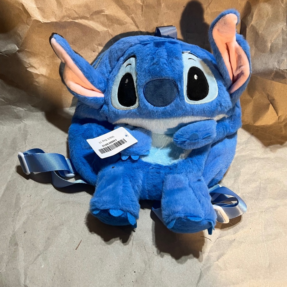 Disney Plush Backpack Blue Stitch Lilo & Stitch 3D Ears Faux Fur Bag‎